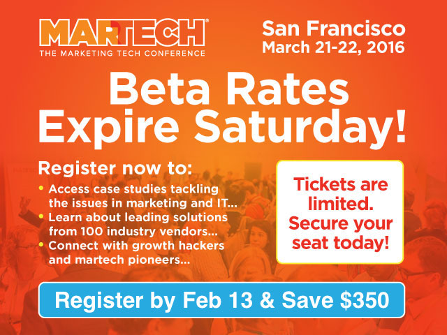 MarTech 2016 in San Francisco Beta Rate